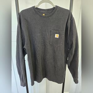 Carhartt Mens MEDIUM Long Sleeve Pocket T Shirt Grey - Black Original Fit Cotton